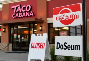 Taco Cabana restaurant with Closed sign