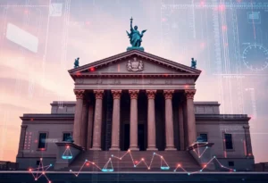 Abstract representation of legal proceedings.