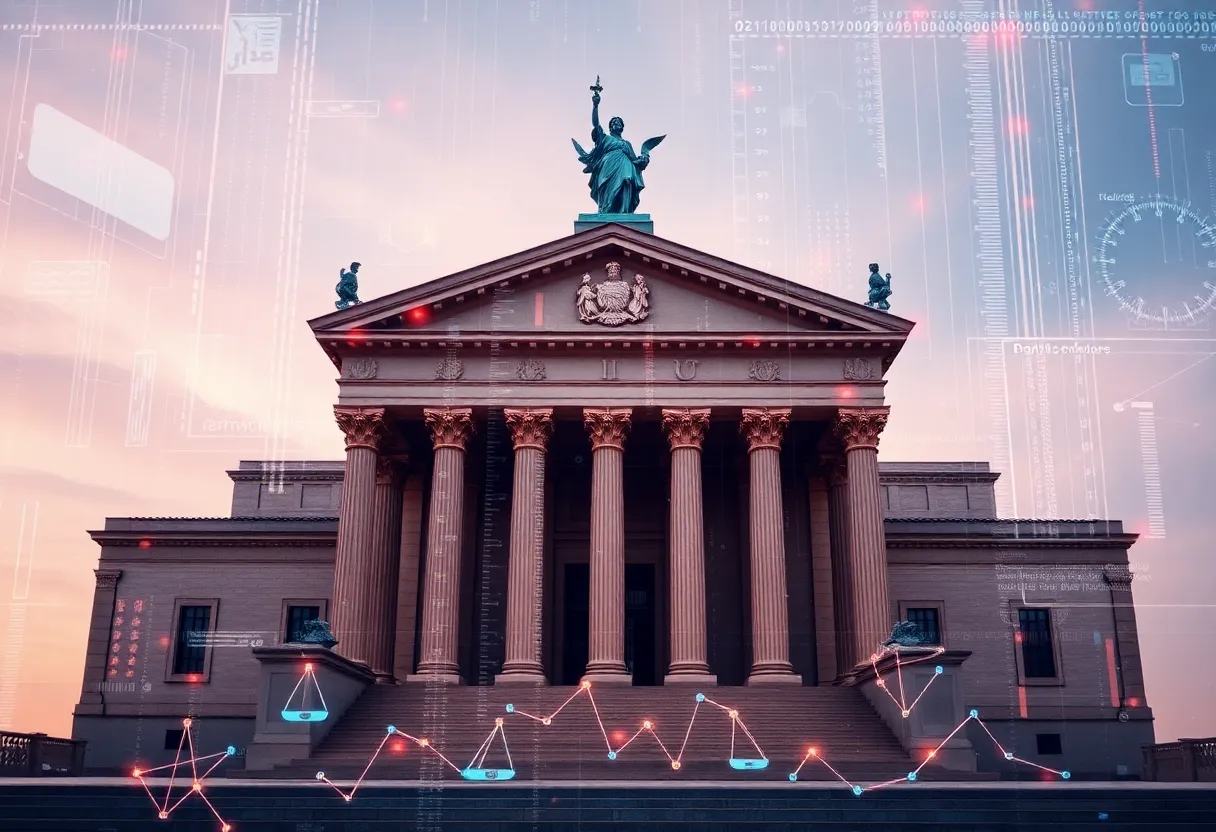 Abstract representation of legal proceedings.