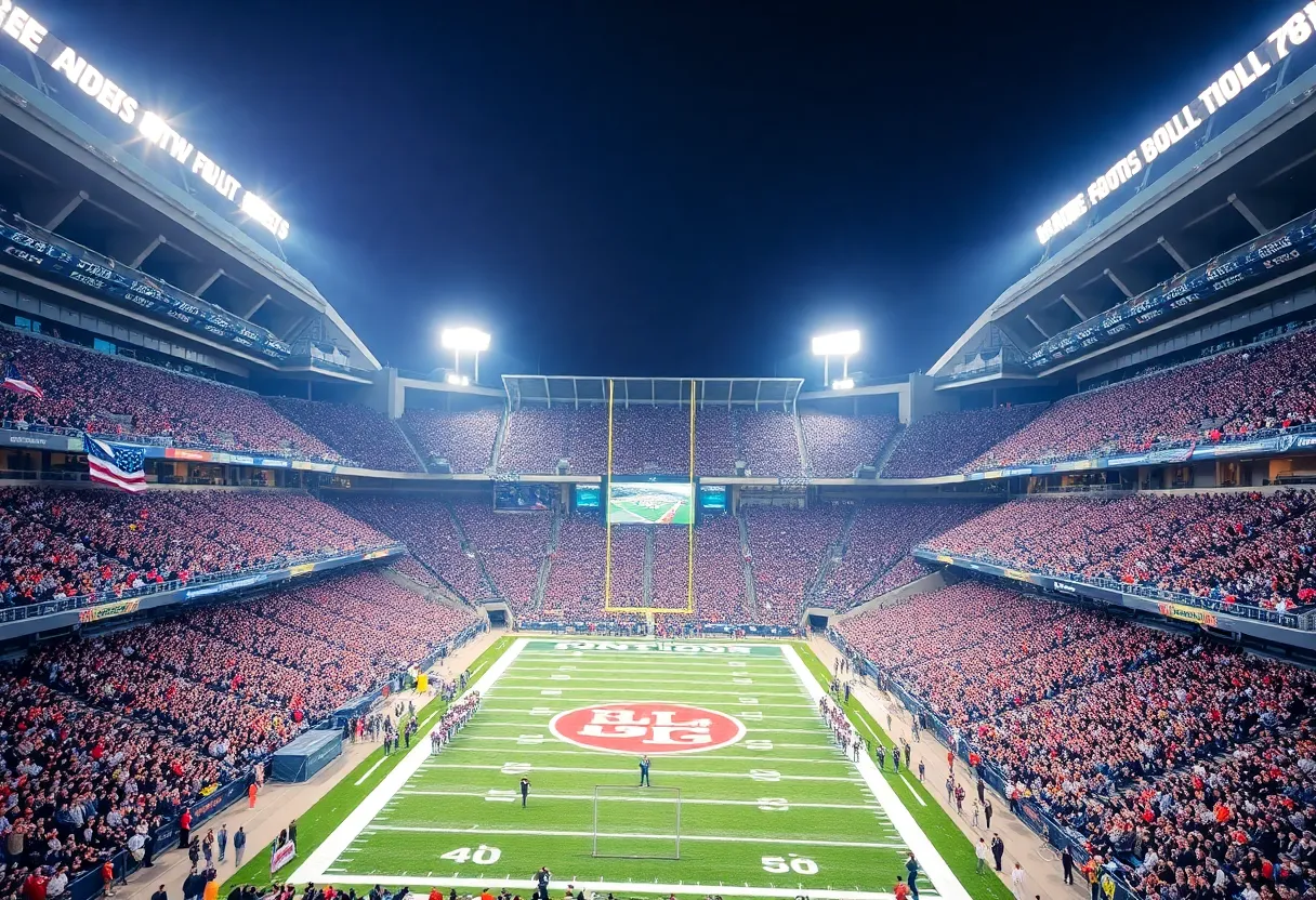 Fans cheering in the stands at TCU's Alamo Bowl game
