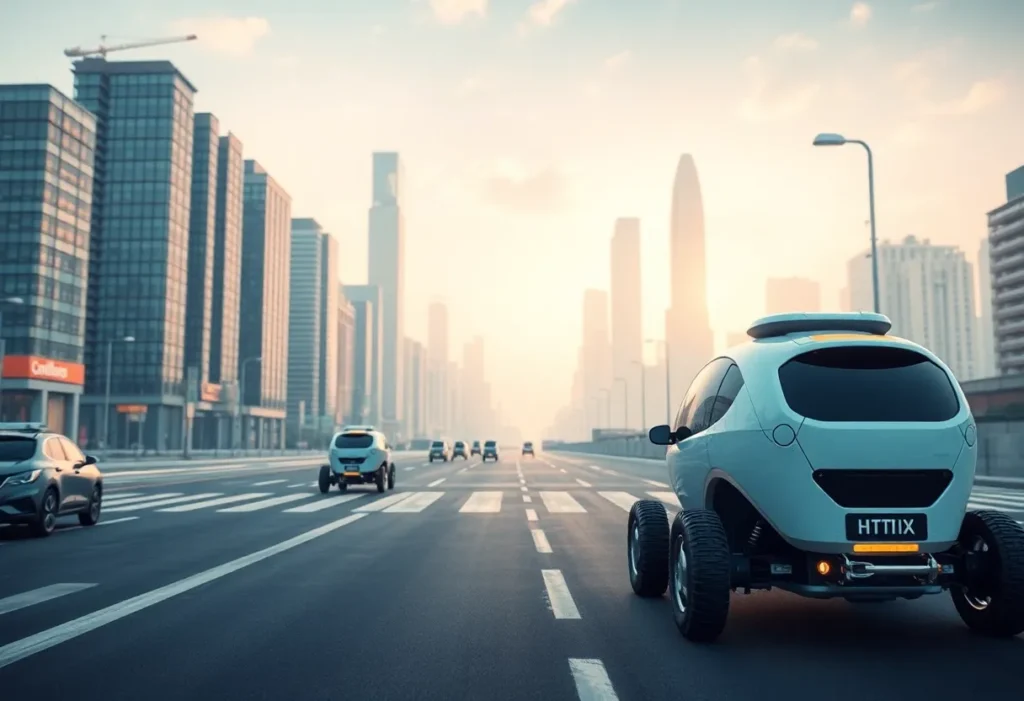 Futuristic autonomous robotaxi in an urban setting