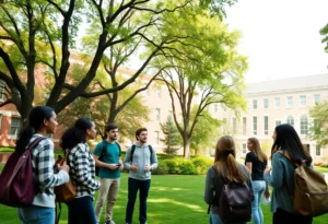 University students engaging in a discussion about missing person protocols on campus.