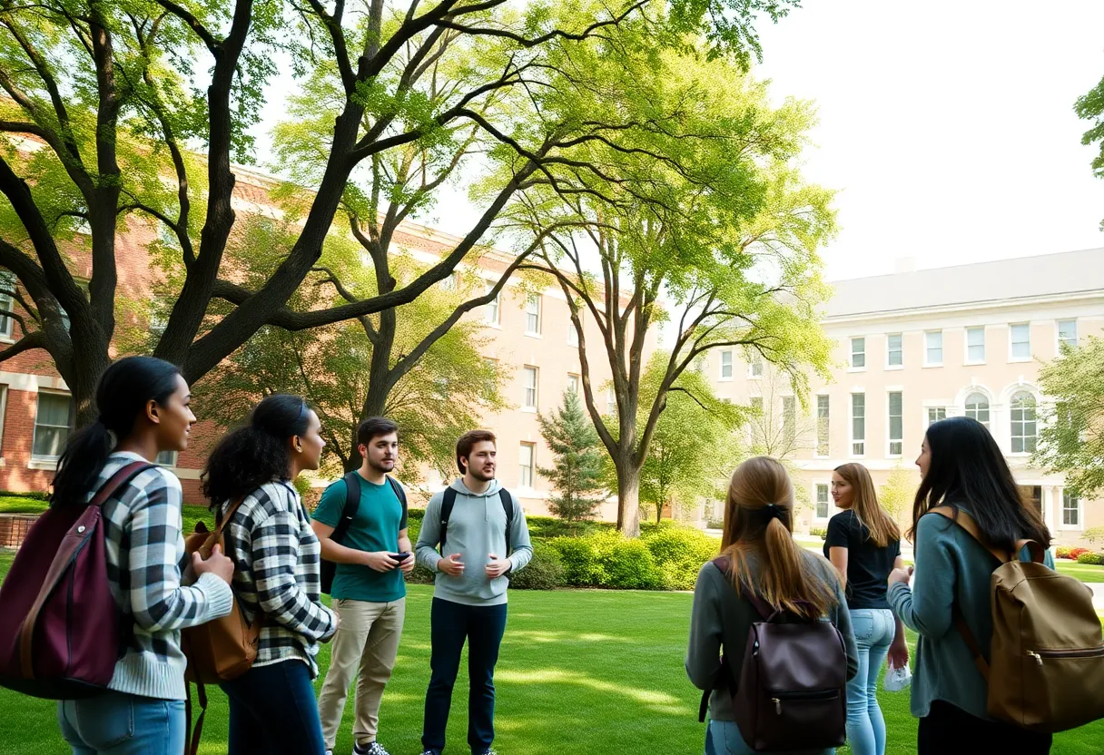 University students engaging in a discussion about missing person protocols on campus.