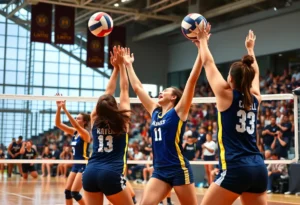 Texas A&M volleyball players celebrating their championship victory