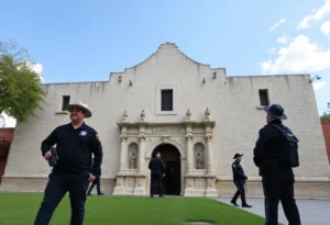 Texas DPS officers at the Alamo enhancing security.