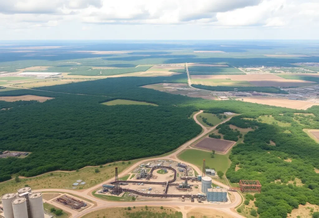 Texas landscape with oil wells and conservation areas
