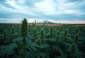 Hemp plants in Texas with skyline in background