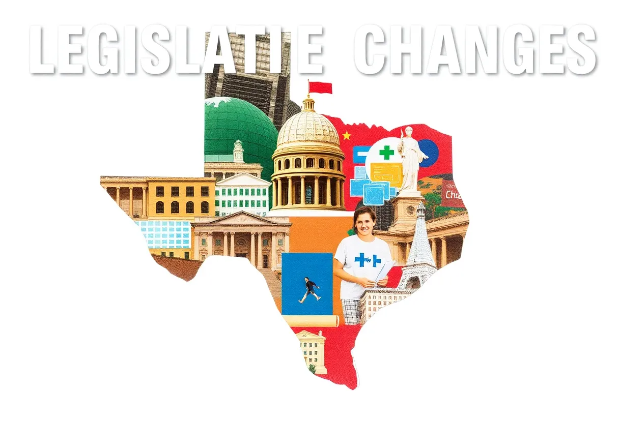 Collage of Texas legislative changes symbols for 2026