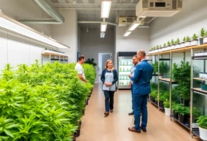 Modern Texas cannabis facility with medical products