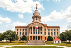 An illustration of Texas Capitol with symbols for healthcare, education, and technology representing new laws.