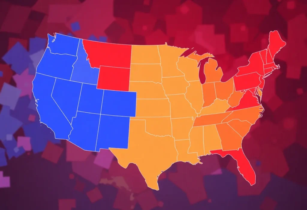 Illustration of Texas congressional redistricting map highlights Republican and Democratic districts.