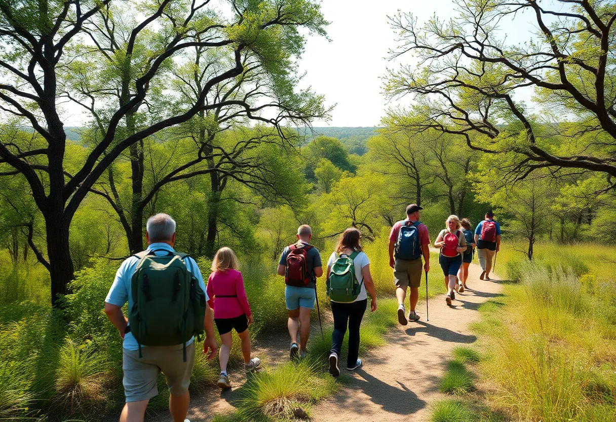 Hikers enjoying the beauty of Texas state parks during First Day Hikes events.