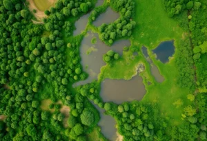 Aerial view of the acquired land by Texas State University for environmental protection.
