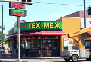 Exterior of Tia's Taco Hut's new location under construction