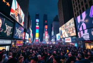 Crowd celebrating New Year's Eve in Times Square, New York City