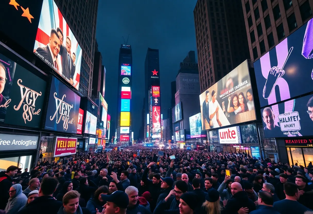Crowd celebrating New Year's Eve in Times Square, New York City