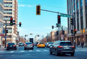 Traffic safety signs at an intersection in San Antonio
