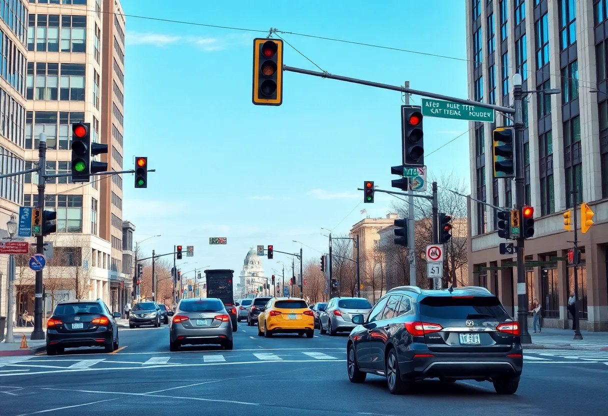 Traffic safety signs at an intersection in San Antonio