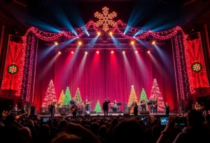 Trans-Siberian Orchestra concert with festive lights