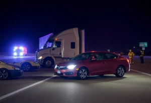 Emergency responders at a truck accident scene on Southeast Loop 410.