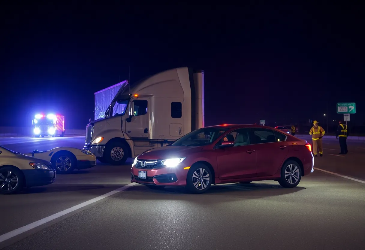 Emergency responders at a truck accident scene on Southeast Loop 410.