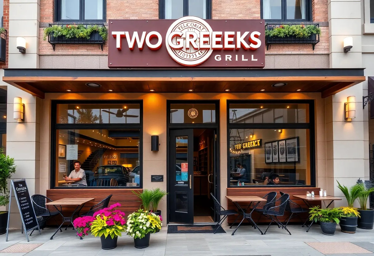 Exterior view of Two Greeks Grill, a new Greek restaurant in San Antonio.