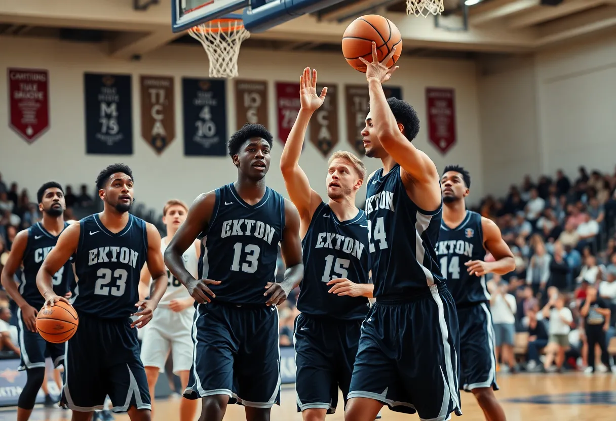 Energetic basketball game featuring UConn Huskies in action against East Texas A&M.