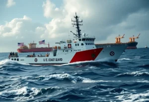 U.S. Coast Guard vessel in Caribbean Sea pursuing oil tanker