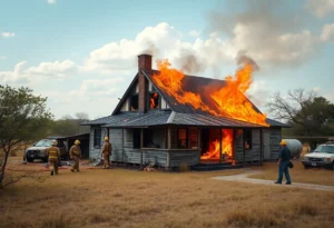 Scene of a house fire in Uvalde, Texas
