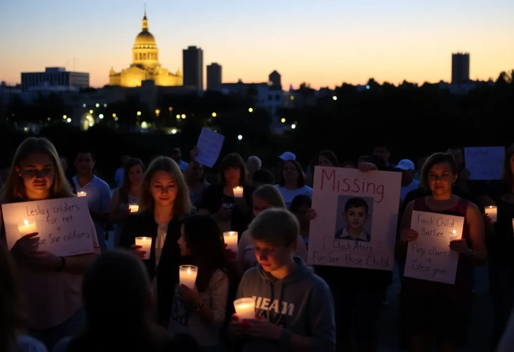 Community members gather at a vigil for a missing child in San Antonio