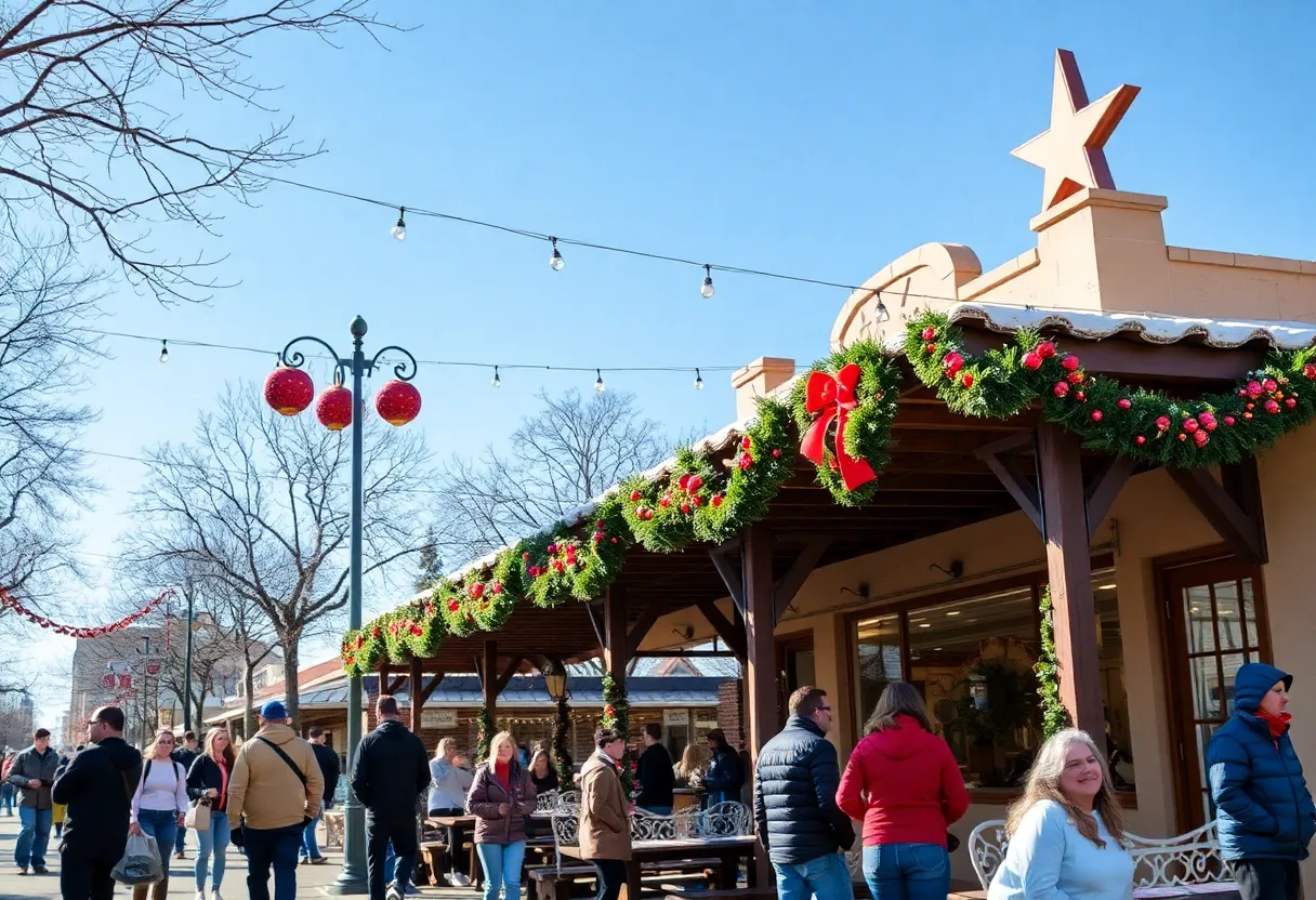 People enjoying outdoor winter activities in warm weather in San Antonio.