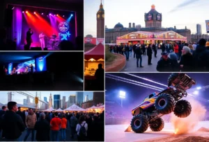 Collage showing winter events in San Antonio.