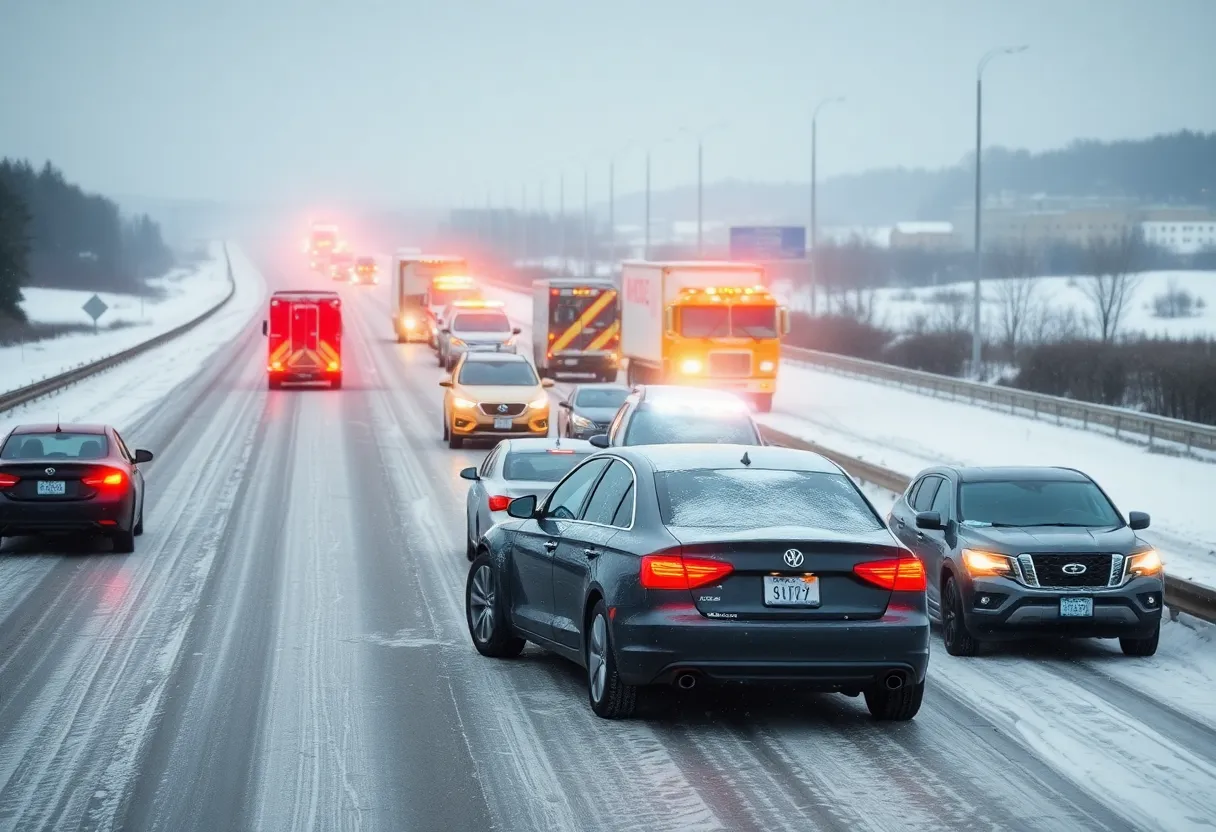 Major multi-vehicle accident on highway due to winter weather