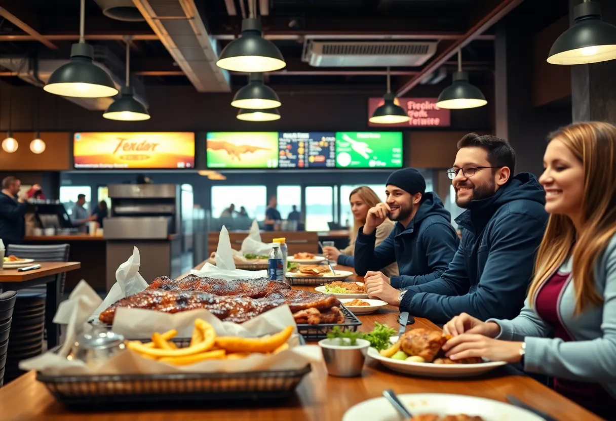 2M Smokehouse BBQ restaurant interior with travelers enjoying barbecue