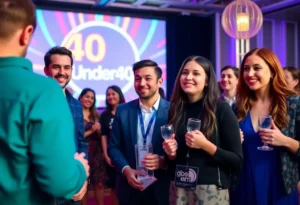 Group of young professionals celebrating at the 40 Under 40 Awards event in San Antonio.