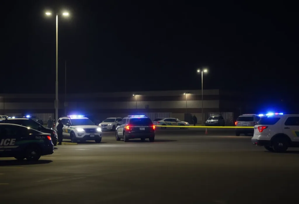 Police presence at Amazon warehouse parking lot after shooting incident