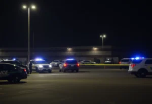 Police presence at Amazon warehouse parking lot after shooting incident