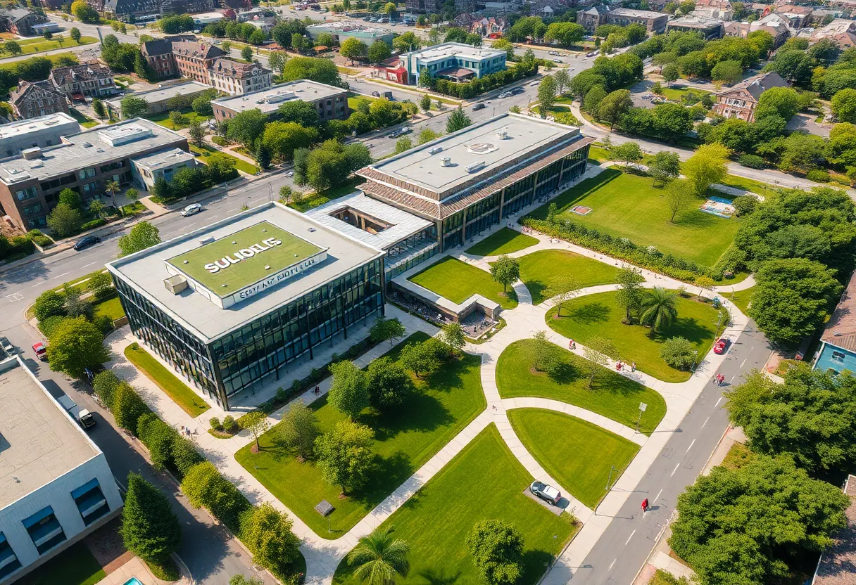 Aerial view of the new AT&T headquarters campus in Plano, Texas.