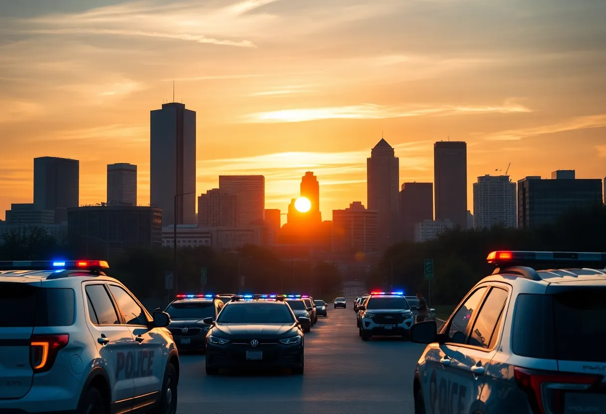 Austin skyline with police presence illustrating community safety