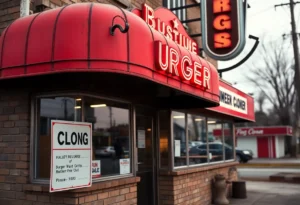 Exterior of Biff Buzby's Burgers with closing sign