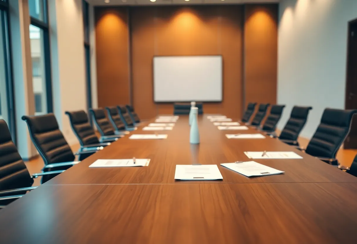 Corporate boardroom ready for discussion