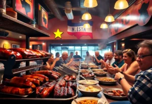 Customers enjoying barbecue at Brotherton's Black Iron Barbecue