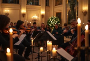 A serene candlelight concert featuring string musicians.