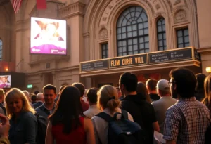 A vibrant scene of a film festival showcasing diverse voices in cinema.