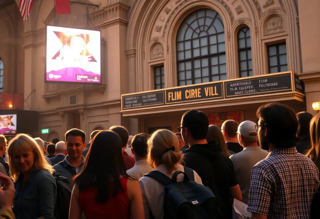 A vibrant scene of a film festival showcasing diverse voices in cinema.