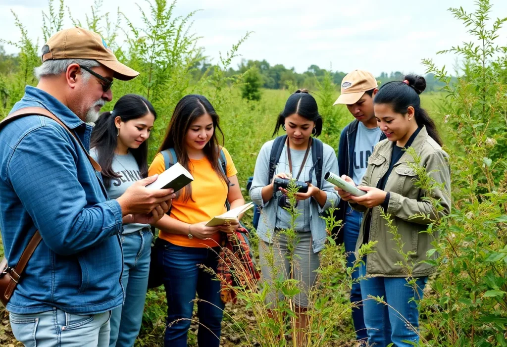 Participants in San Antonio observing nature during training for the City Nature Challenge.