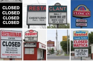 Closed restaurant signs in San Antonio, showcasing the impact of high rent on local dining.