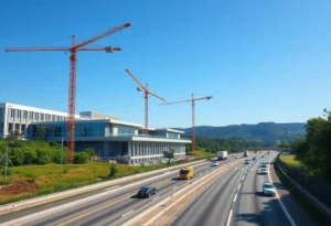 Construction site of Comal ISD educational facility along I-35