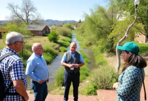 Community members engaged in flood mitigation discussions near Concepcion Creek in San Antonio