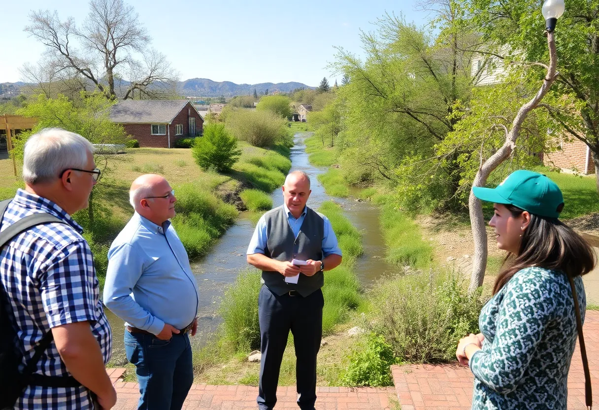 Community members engaged in flood mitigation discussions near Concepcion Creek in San Antonio